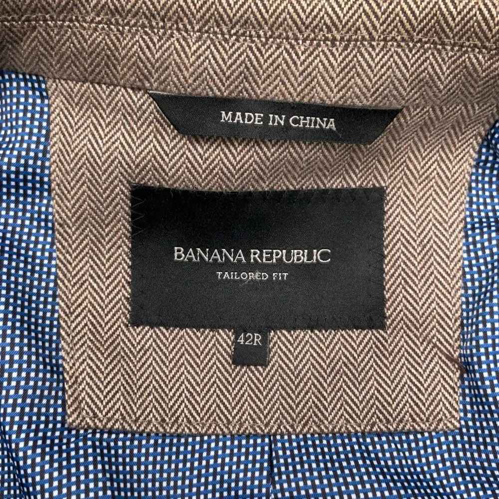 Banana Republic Blazer Mens 42R Tan Herringbone Pinstripe Tailored Jacket